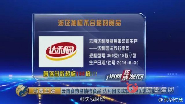 达利园法式软面包被检出菌落总数超标186倍 食品安全堪忧
