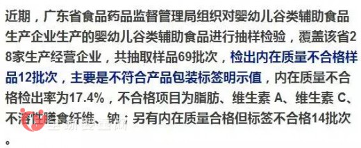 广东食品药物监管局发布12批婴儿辅食不及格名单