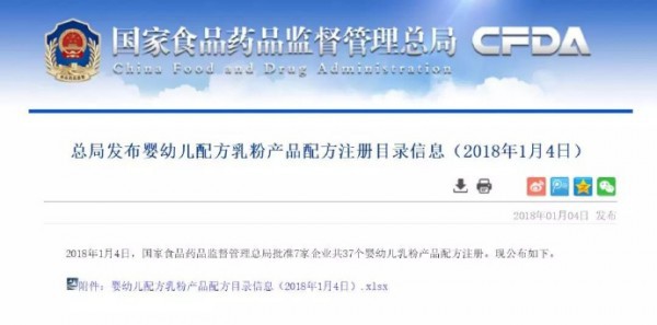 2018年第一批奶粉配方注册名单公布啦  美庐奶粉获批4大系列12个配方
