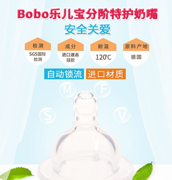 bobo乐儿宝分解特护奶嘴 宽口径新生儿硅胶奶嘴