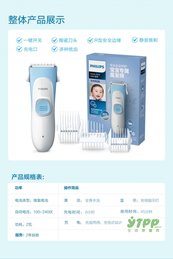 飞利浦宝宝理发器HC1055宠爱上市 为宝贝安全理发设计