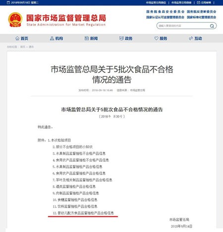 关于5批次食品不合格情况的通告  飞鹤、贝因美等108家企业全部合格