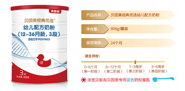 贝因美经典优选幼儿配方牛奶粉    科技营养给宝宝舒适的母爱