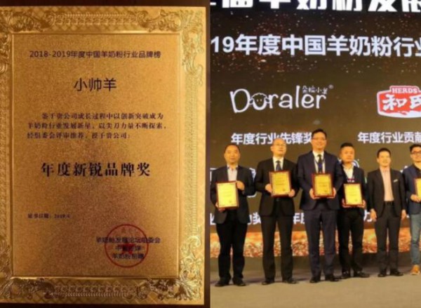 喜报 小帅羊荣获“2018-2019年度羊奶粉行业年度新锐品牌奖”