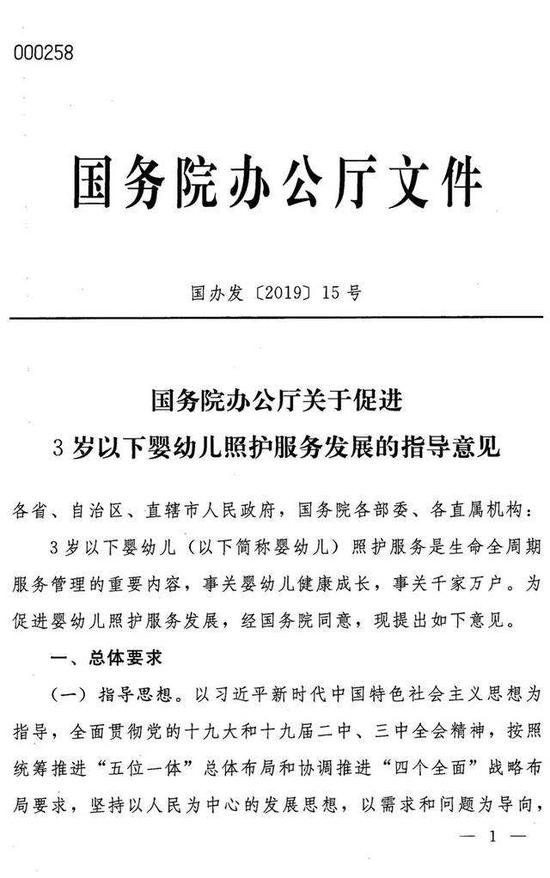 关于促进3岁以下婴幼儿照护服务发展的指导意见