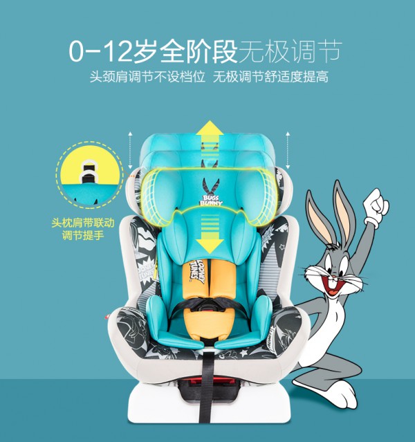 感恩0-12岁LooneyTunes儿童安全座椅  2018年度中汽研推荐品牌