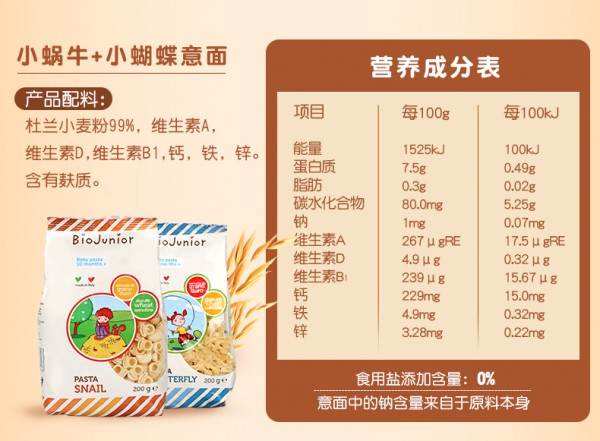 碧欧奇婴幼儿钙铁锌营养意面  四合一营养组合•给宝宝健康的爱