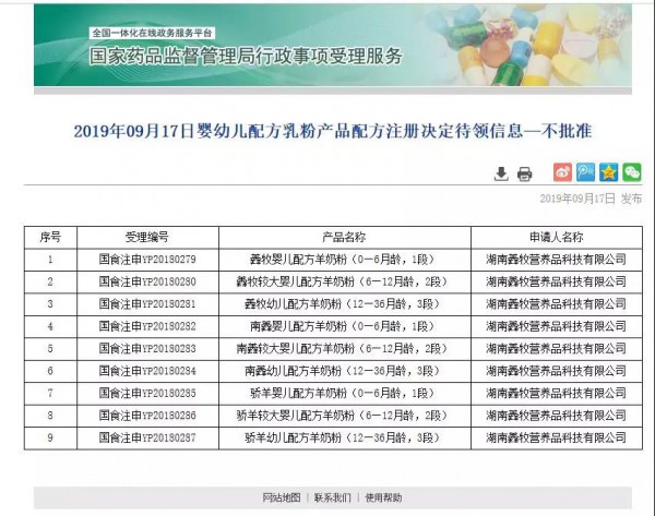 奶粉注册再现不批准名单，羴牧、南羴、骄羊三系列注册被拒