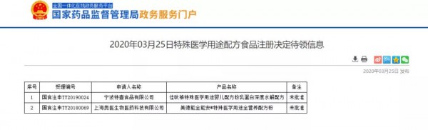 宁波特壹未通过特配粉注册，此前就因冒充特医食品被罚