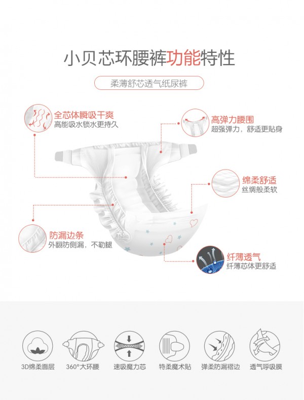 小贝芯柔薄舒芯纸尿裤 全“芯”吸收 柔软呵护宝宝幼嫩敏感小屁屁