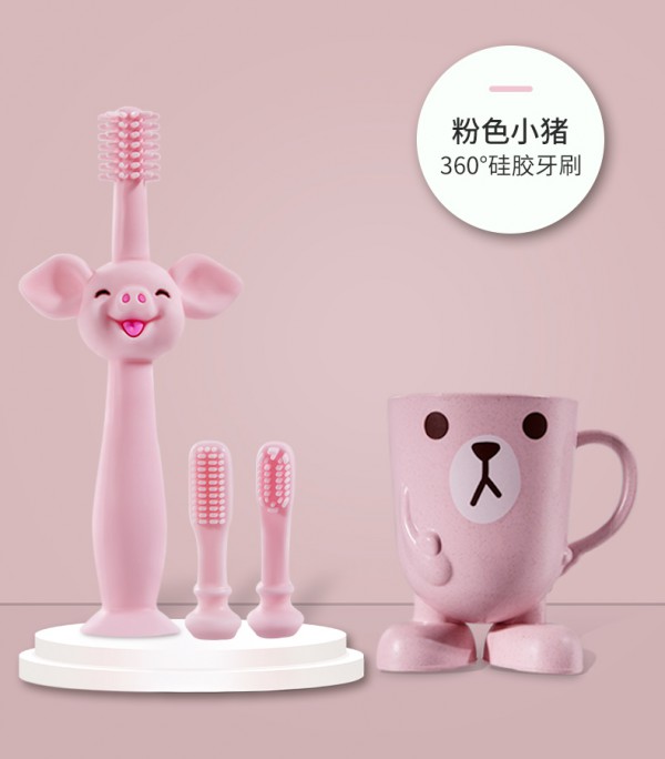 小袋鼠巴布360度婴幼儿硅胶软毛牙刷 360°旋转刷头·刷牙不用找角度