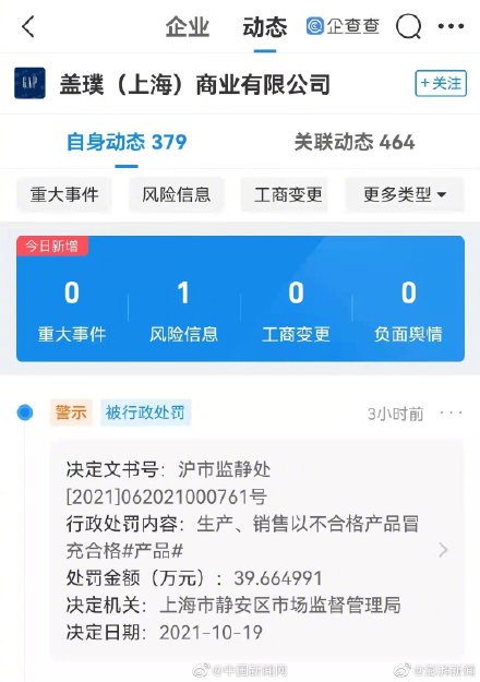 GAP因以次充好销售劣质服装被罚没45万 盘点2021年童装质量问题频出品牌有哪些