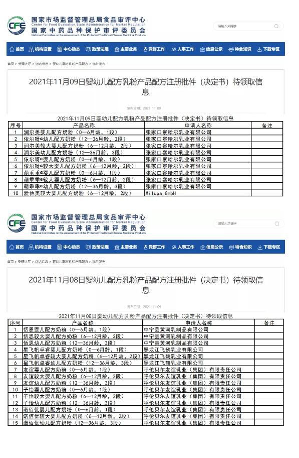市场监管总局更新批件待领取信息，涉及25款婴幼儿配方乳粉