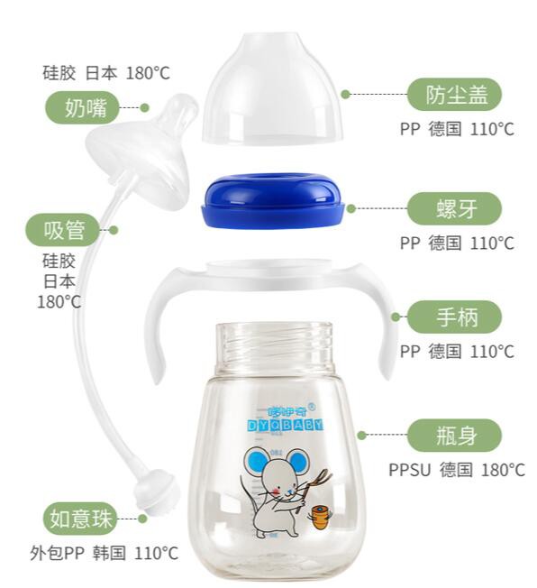 哆咿奇宽口径握把吸管PPSU奶瓶  顺吮流畅不胀气