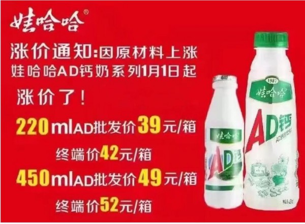 新年第一涨！1月起，娃哈哈AD钙奶正式调价