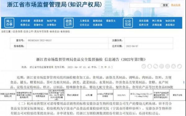 巧莱宝婴幼儿鳕鱼球锌含量超标 复检仍不合格