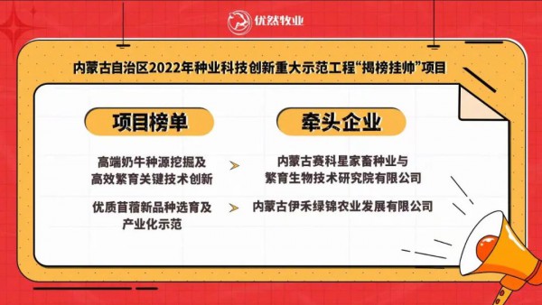 优然牧业承接种业振兴“揭榜挂帅”两项科研任务