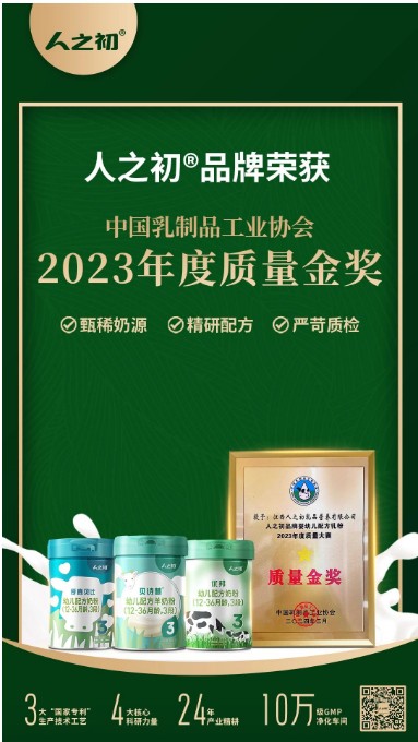 荣誉时刻|人之初再创新标杆，再度荣获2023年度“中乳协”质量金奖