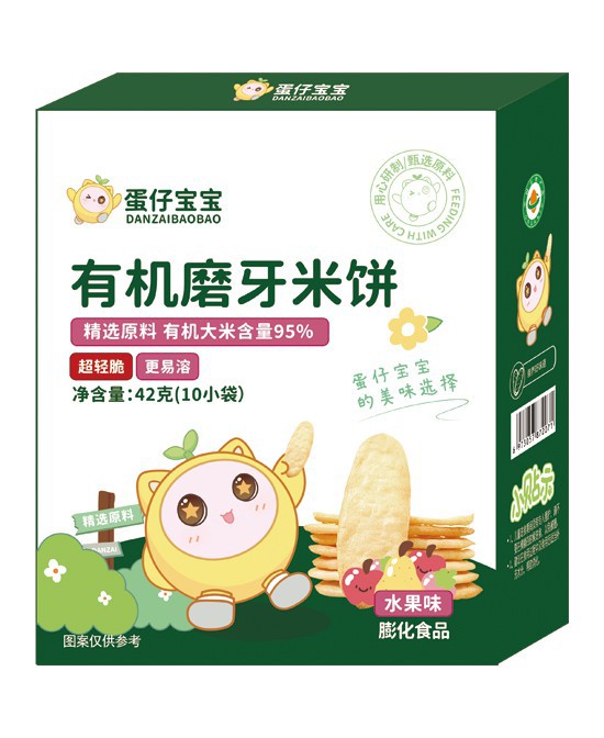 蛋仔宝宝有机磨牙米饼(水果味)，精选原料，有机大米含量95%！
