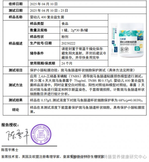 素臣乳糖酶与400益生菌：启动保护小肠黏膜功能功效的生物临床研究测试