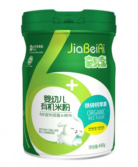 嘉呗嗳铁锌钙苹果婴幼儿有机米粉：95%以上有机配料，给宝宝纯净营养！