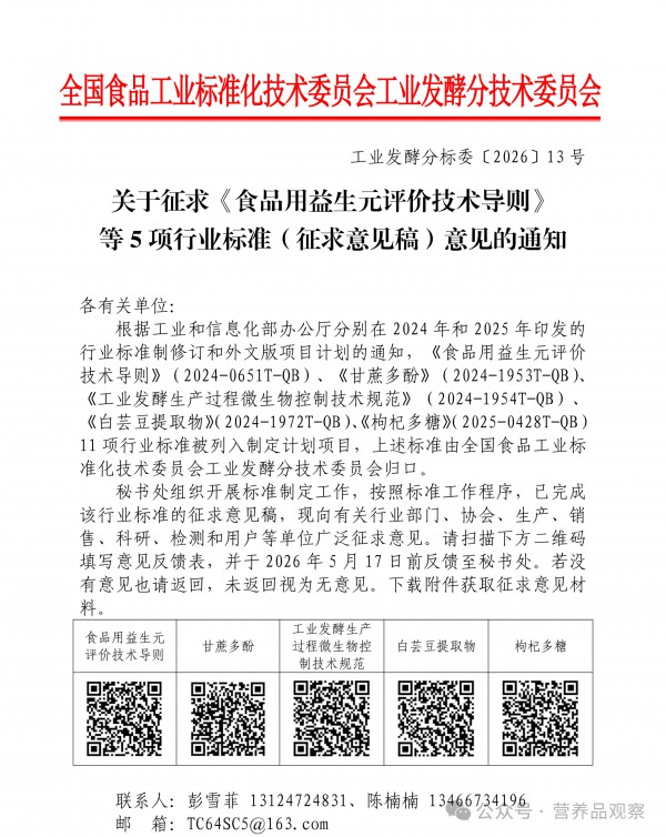 5项营养原料行业标准征意！标准化再进一步