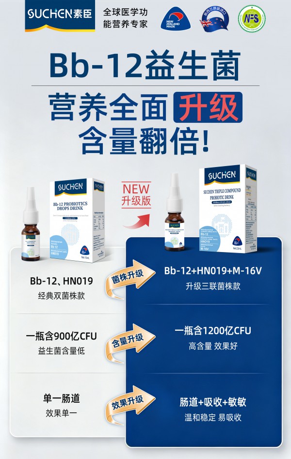 突破升级!素臣进口三联益生菌滴剂：给宝宝原生级肠道守护！