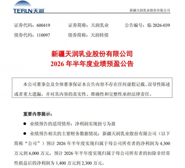 五家乳企披露上半年业绩预告，谁的净利润同比减少超3009.53%？