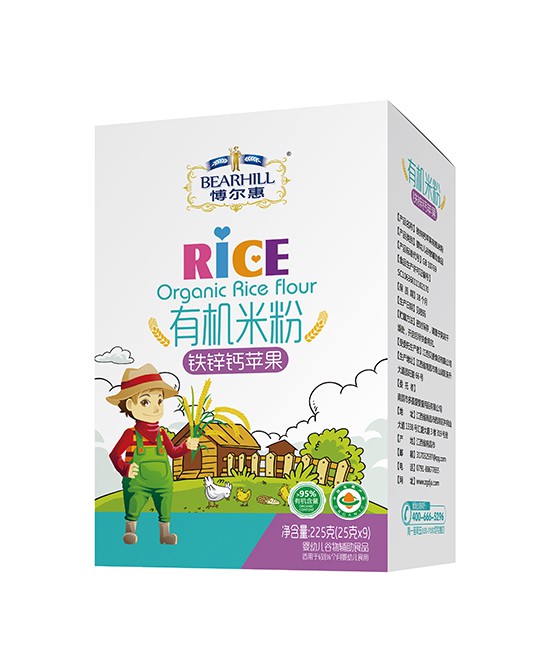 给宝宝的第一口营养选择：博尔慧铁锌钙苹果有机米粉！