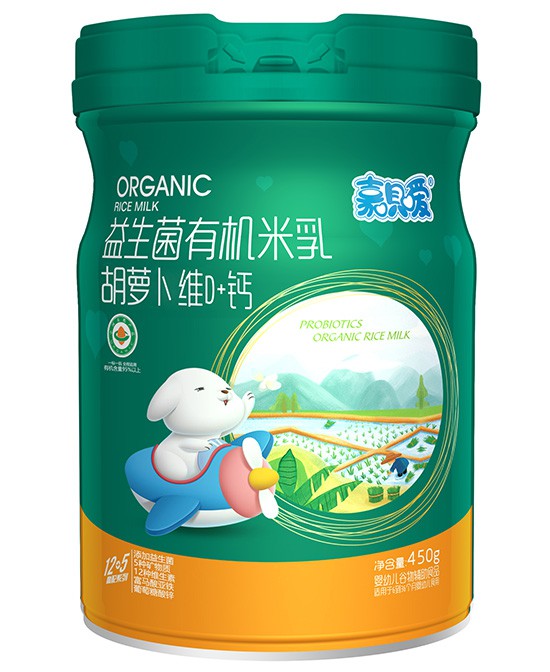 嘉呗嗳胡萝卜微D钙益生菌有机米乳：给童年一口温柔的守护！
