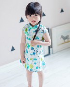 棉麻花朵女童旗袍