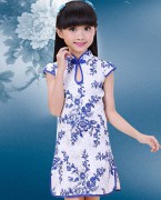 青花瓷大童古筝演出服