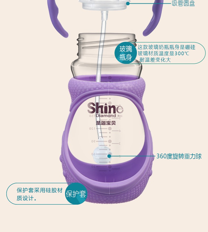 \"圣迦宝贝硅胶套葫芦型玻璃奶瓶奶瓶150ML/240ML,产品编号81711\"